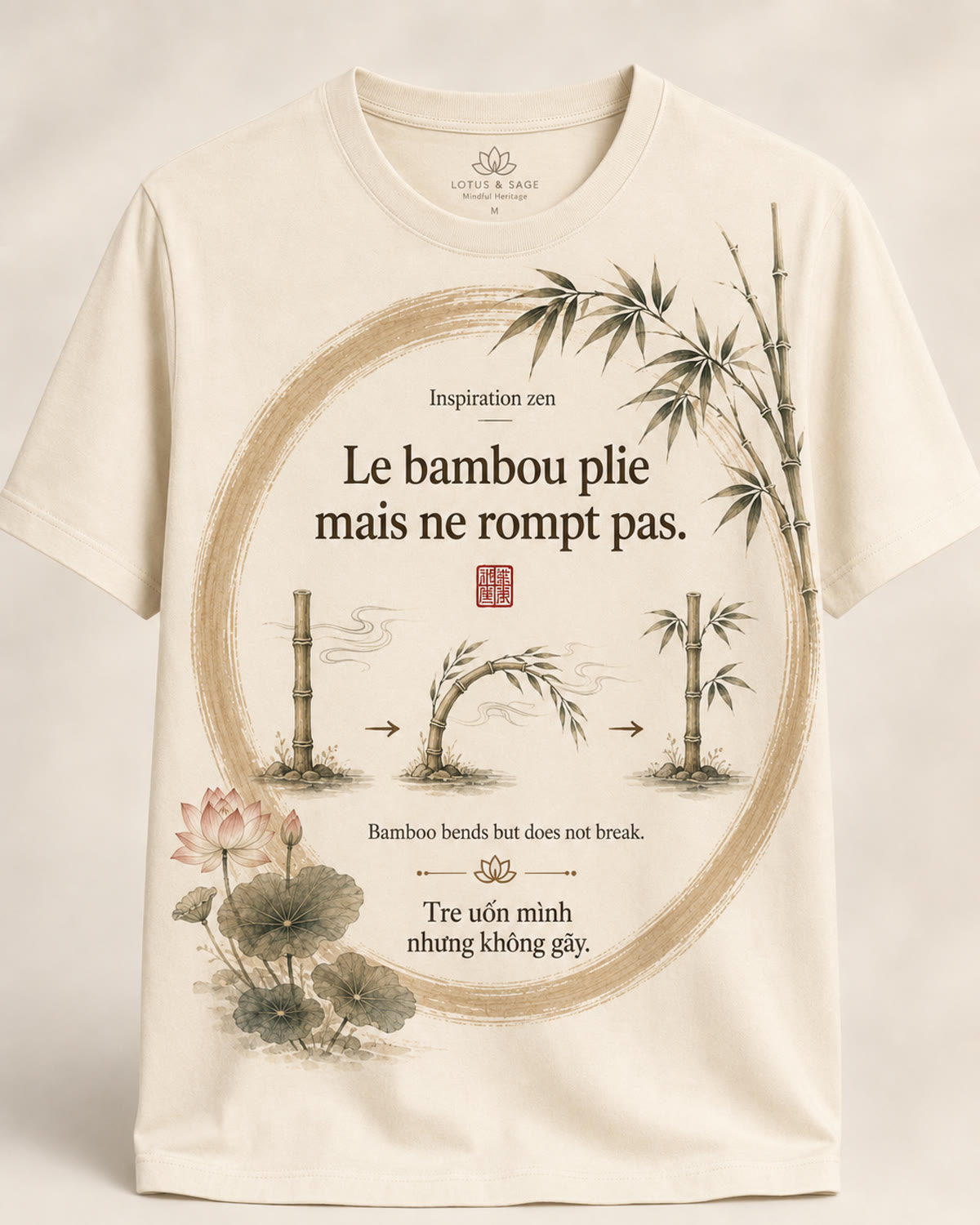 Tee-shirt Viet-Âme, proverbe Le bambou plie mais ne rompt pas
