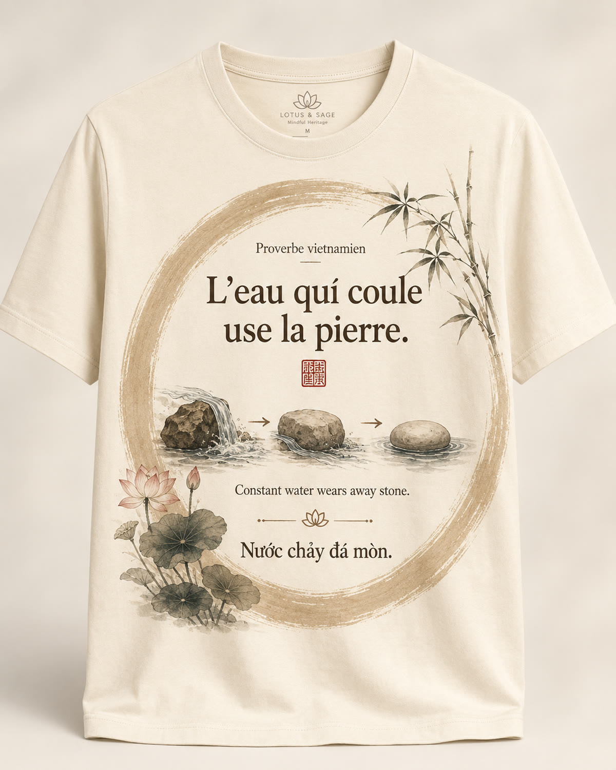 Tee-shirt Viet-Âme, proverbe L'eau qui coule use la pierre