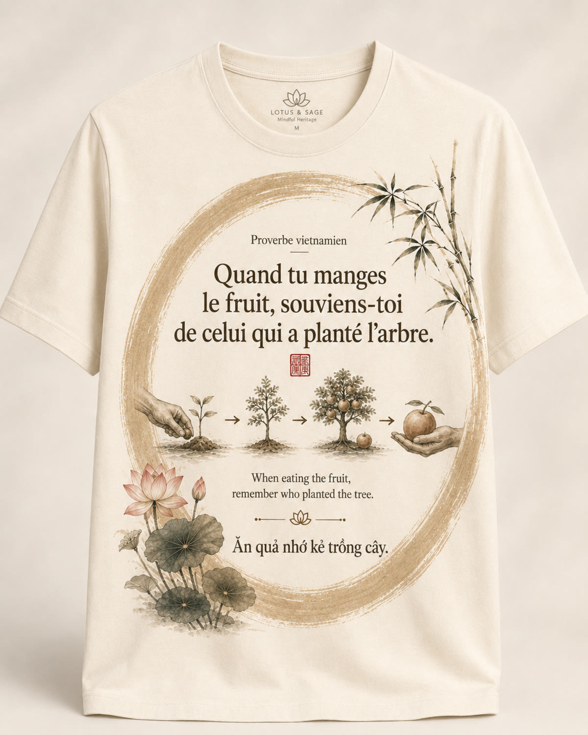 Tee-shirt Viet-Âme, proverbe Quand tu manges le fruit souviens-toi de celui qui a planté l'arbre